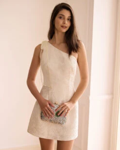 The Beige One-Shoulder Jacquard Mini Dress 7 The Beige One-Shoulder Jacquard Mini Dress -CINN Clothing Shop the beige one shoulder jacquard mini dress dresses lnmrbf