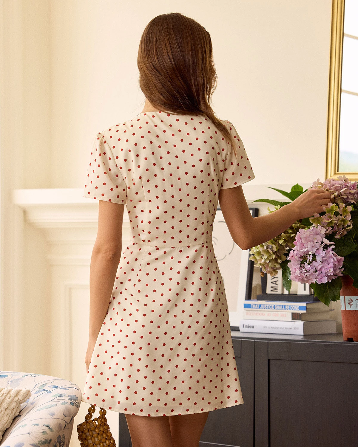 The Beige Polka Dot Button Mini Dress 5 The Beige Polka Dot Button Mini Dress - Image 5