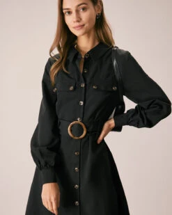 The Black Belted Button-Down Shirt Midi Dress 8 The Black Belted Button-Down Shirt Midi Dress -CINN Clothing Shop the belted button down shirt dress dresses 1zoyvl