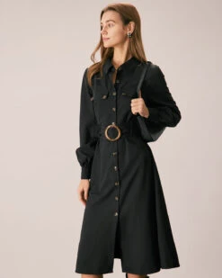 The Black Belted Button-Down Shirt Midi Dress 9 The Black Belted Button-Down Shirt Midi Dress -CINN Clothing Shop the belted button down shirt dress dresses ewls5u