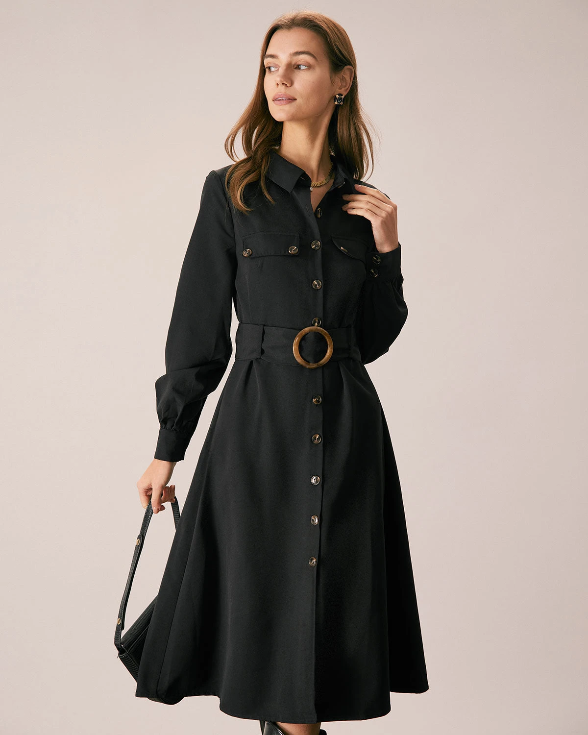 The Black Belted Button-Down Shirt Midi Dress 1 The Black Belted Button-Down Shirt Midi Dress
