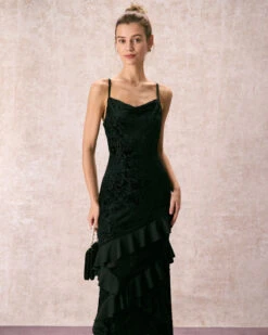 The Black V-Neck Ruffle Tiered Maxi Dress 10 The Black V-Neck Ruffle Tiered Maxi Dress -CINN Clothing Shop the black burnout ruffle maxi dress dresses w1hrjf