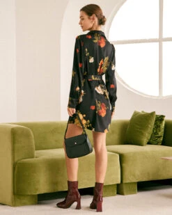 The Black Lapel Button Floral Satin Mini Dress 9 The Black Lapel Button Floral Satin Mini Dress -CINN Clothing Shop the black collared floral satin mini dress dresses uw38nb