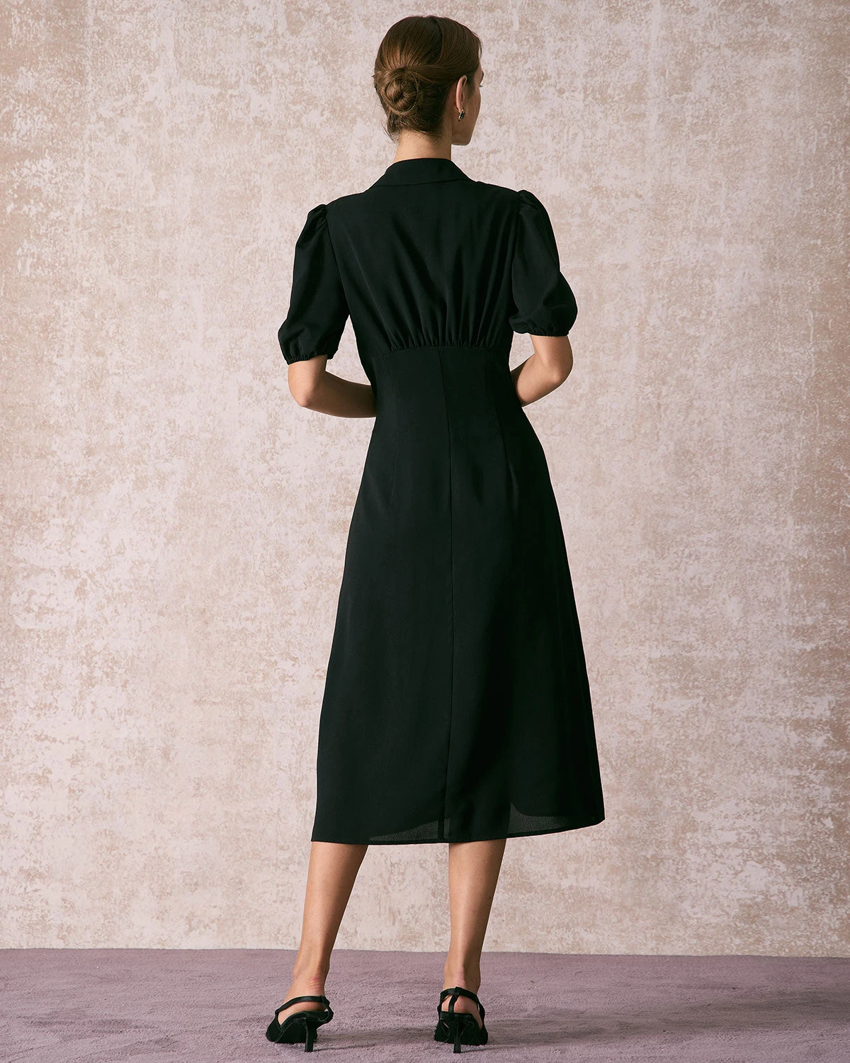 The Black Lapel Button Puff Sleeve Midi Dress 6 The Black Lapel Button Puff Sleeve Midi Dress - Image 6