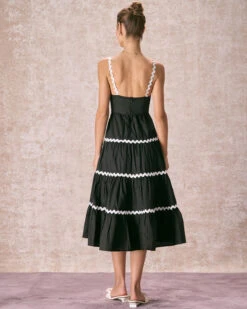 The Black Contrast Wave Cut Strap Midi Dress -CINN Clothing Shop the black contrast wave midi dress dresses 490sv7