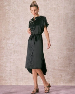 The Black Crew Neck Belted Satin Midi Dress 8 The Black Crew Neck Belted Satin Midi Dress -CINN Clothing Shop the black crew neck satin midi dress dresses 8oscog
