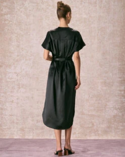 The Black Crew Neck Belted Satin Midi Dress 9 The Black Crew Neck Belted Satin Midi Dress -CINN Clothing Shop the black crew neck satin midi dress dresses olax0j