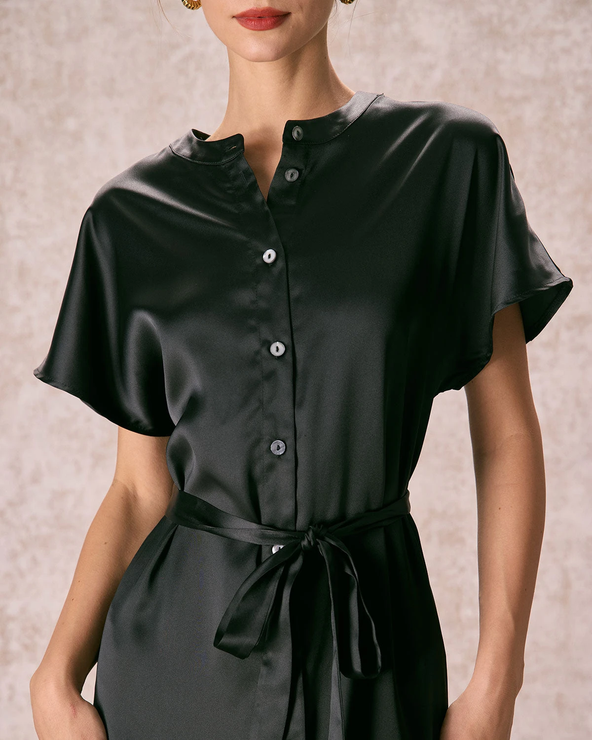 The Black Crew Neck Belted Satin Midi Dress 2 The Black Crew Neck Belted Satin Midi Dress - Image 2
