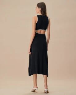 The Black Cut-Out Contrast Knit Midi Dress 7 The Black Cut-Out Contrast Knit Midi Dress -CINN Clothing Shop the black cut out contrast knit midi dress dresses nuthhc