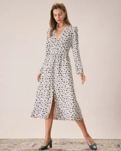 The Black Deep V Neck Floral Lace Midi Dress -CINN Clothing Shop the black deep v neck floral lace midi dress dresses bl8sfa