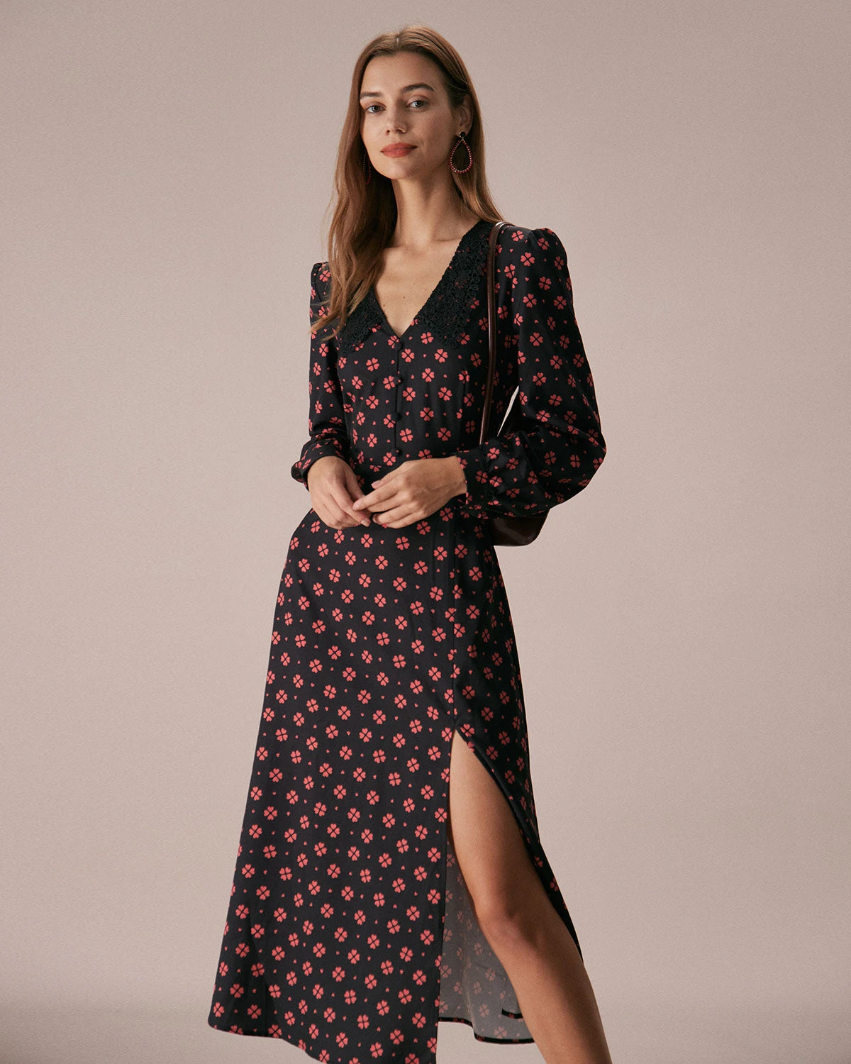 The Black Four-leaf Clover Print Midi Dress 1 The Black Four-leaf Clover Print Midi Dress