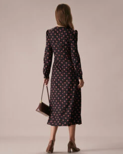 The Black Four-leaf Clover Print Midi Dress 9 The Black Four-leaf Clover Print Midi Dress -CINN Clothing Shop the black four leaf clover print midi dress dresses kf3kes