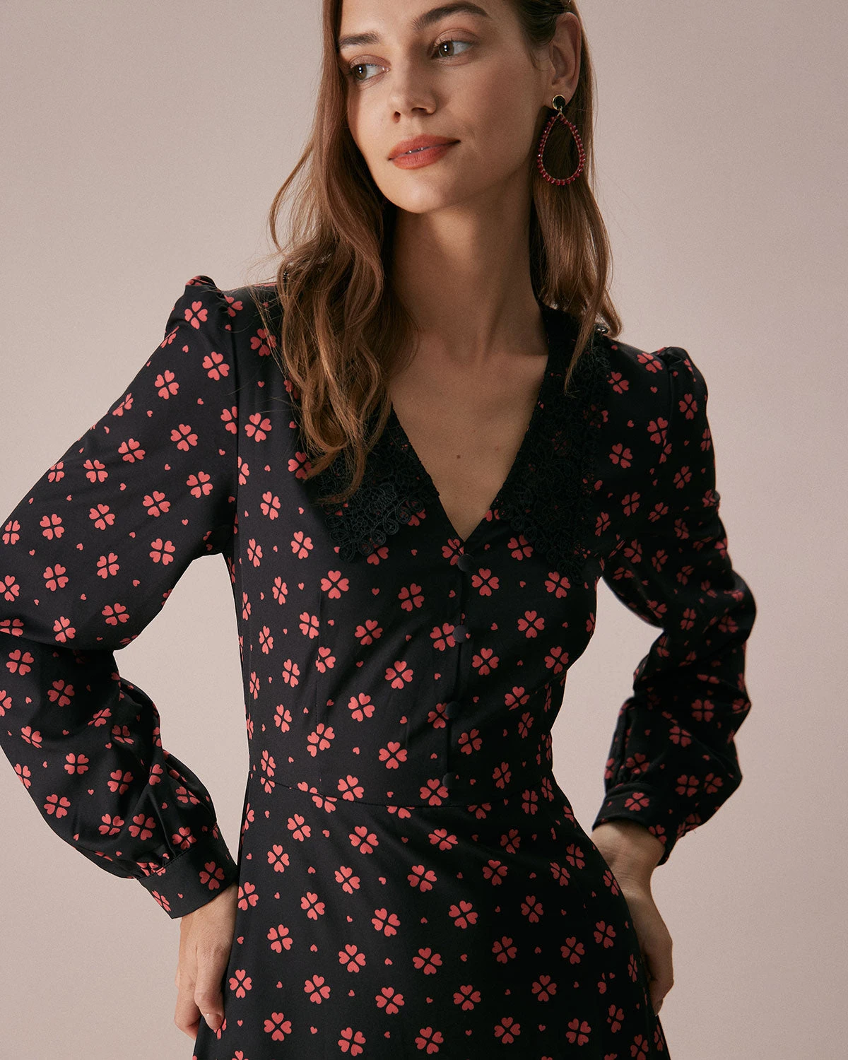 The Black Four-leaf Clover Print Midi Dress 2 The Black Four-leaf Clover Print Midi Dress - Image 2