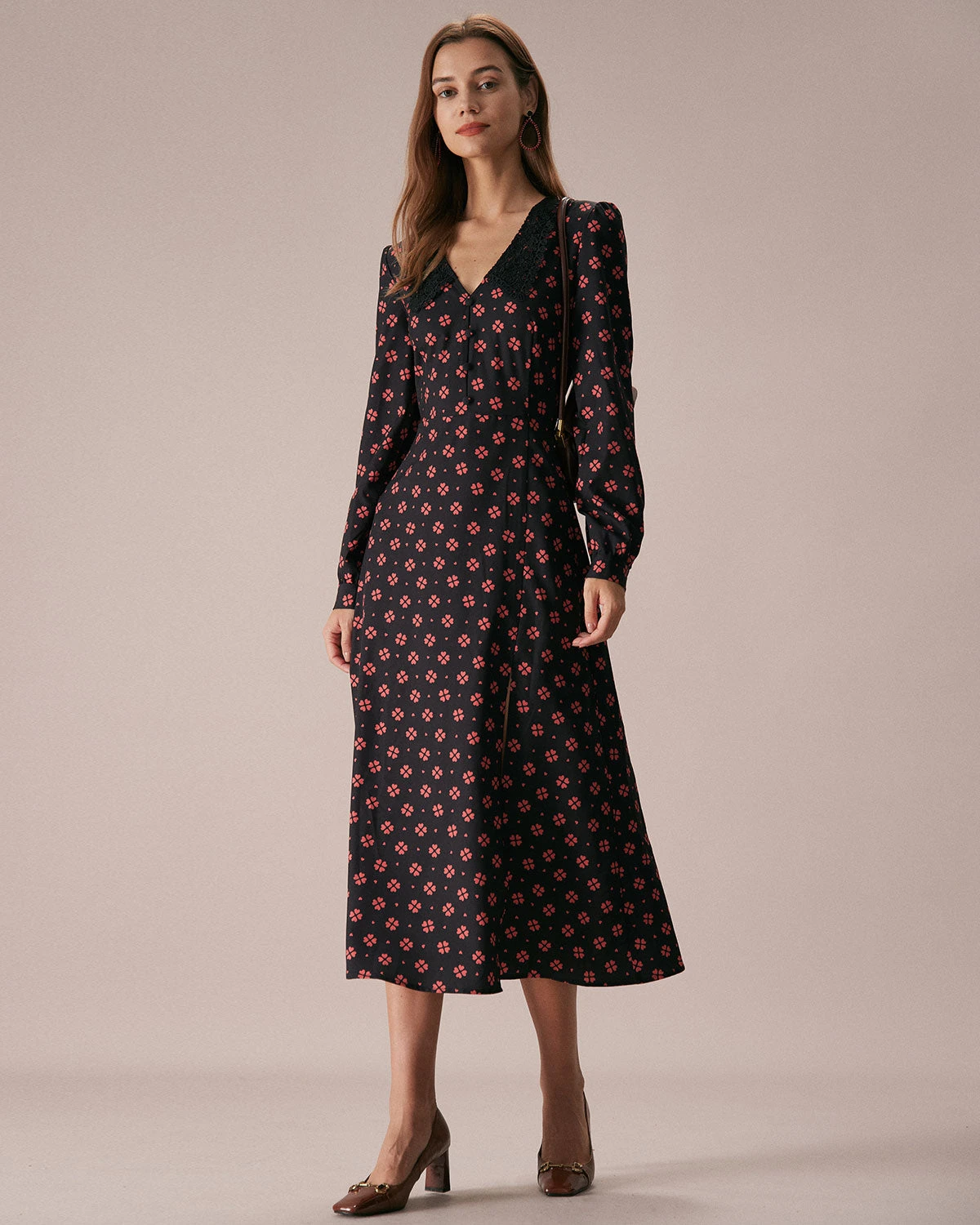 The Black Four-leaf Clover Print Midi Dress 3 The Black Four-leaf Clover Print Midi Dress - Image 3