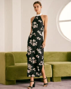 The Black Halter Floral Backless Maxi Dress 9 The Black Halter Floral Backless Maxi Dress -CINN Clothing Shop the black halter floral backless maxi dress black dresses ynzr5a