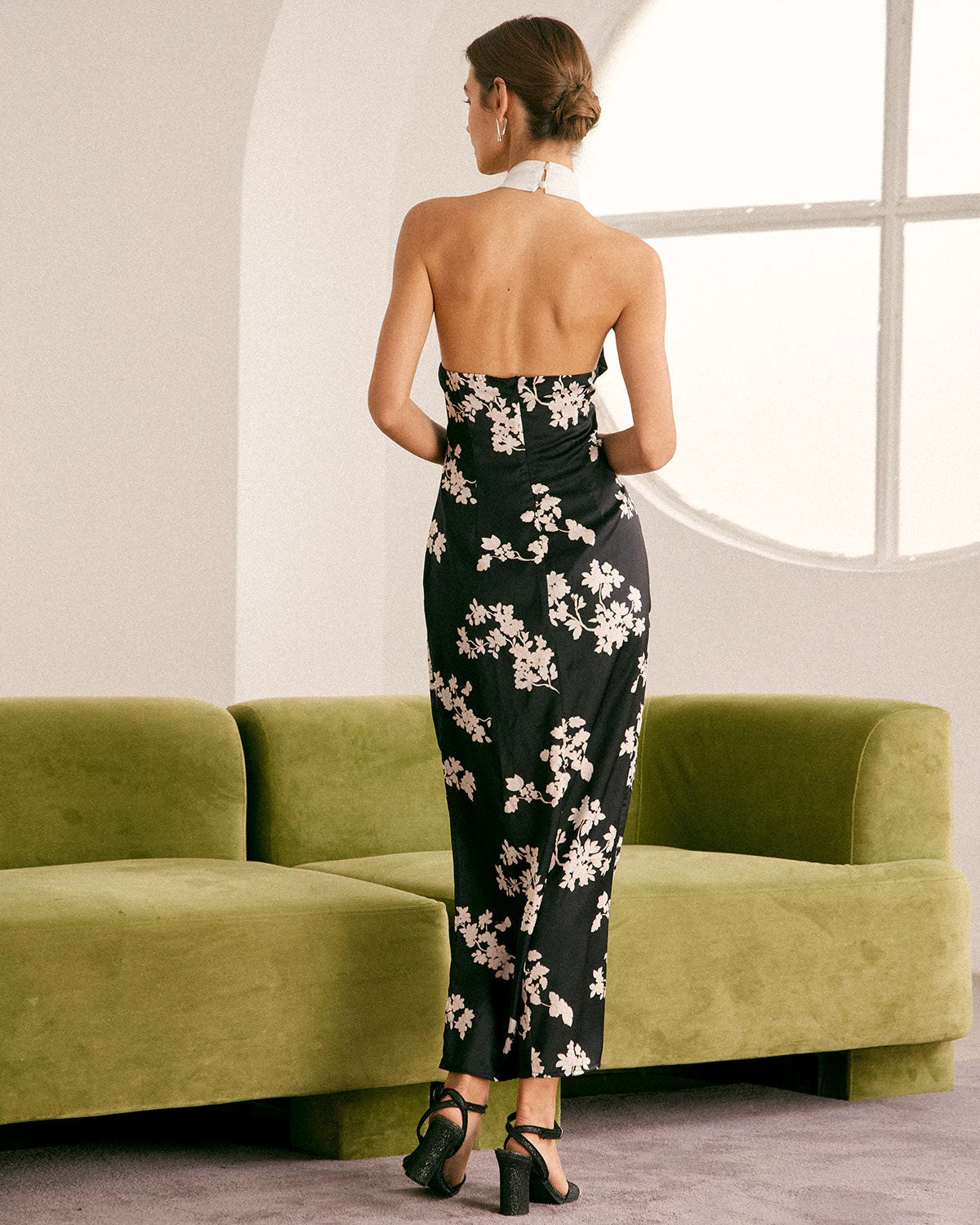 The Black Halter Floral Backless Maxi Dress 3 The Black Halter Floral Backless Maxi Dress - Image 3