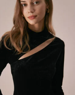 The Black Mock Neck Velvet Slit Maxi Dress 8 The Black Mock Neck Velvet Slit Maxi Dress -CINN Clothing Shop the black mock neck velvet dress dresses qewvcs