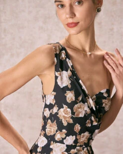 The Black One Shoulder Floral Maxi Dress -CINN Clothing Shop the black one shoulder floral maxi dress dresses naqhay