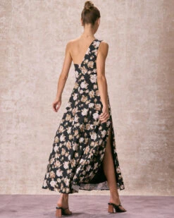 The Black One Shoulder Floral Maxi Dress -CINN Clothing Shop the black one shoulder floral maxi dress dresses r9lrfj