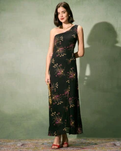 The Black One-Shoulder Floral Slit Maxi Dress 10 The Black One-Shoulder Floral Slit Maxi Dress -CINN Clothing Shop the black one shoulder floral slit maxi dress dresses 77fy2o