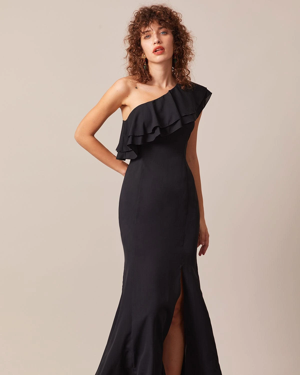 The Black One Shoulder Flounce Maxi Dress 2 The Black One Shoulder Flounce Maxi Dress - Image 2