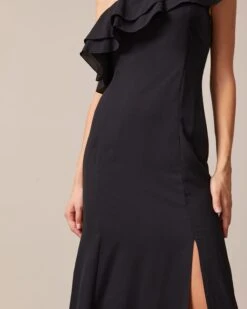 The Black One Shoulder Flounce Maxi Dress 9 The Black One Shoulder Flounce Maxi Dress -CINN Clothing Shop the black one shoulder slit maxi dress dresses pwhdll