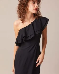 The Black One Shoulder Flounce Maxi Dress 8 The Black One Shoulder Flounce Maxi Dress -CINN Clothing Shop the black one shoulder slit maxi dress dresses rddq08