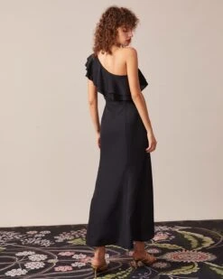 The Black One Shoulder Flounce Maxi Dress 10 The Black One Shoulder Flounce Maxi Dress -CINN Clothing Shop the black one shoulder slit maxi dress dresses swy4sn