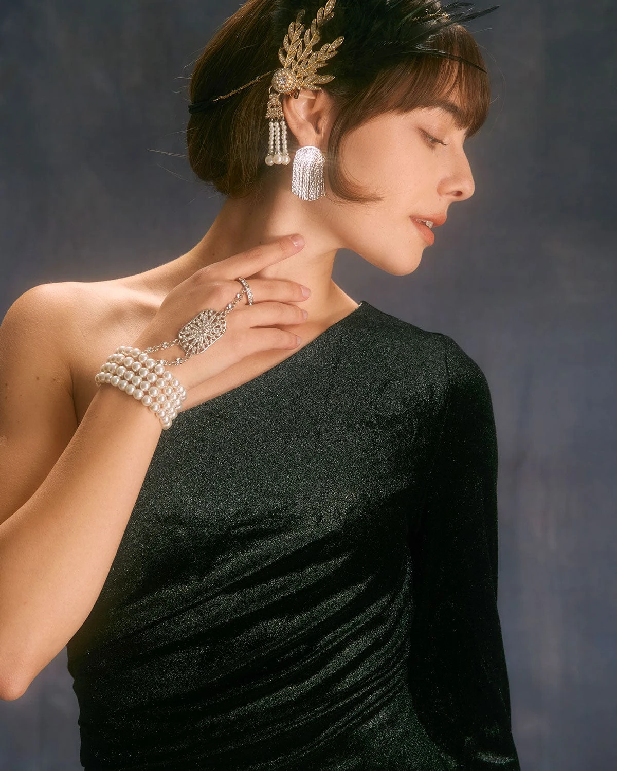 The Black One Shoulder Lurex Velvet Mini Dress 2 The Black One Shoulder Lurex Velvet Mini Dress - Image 2