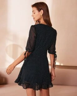 The Black Deep V Neck Polka Dot Mini Dress 11 The Black Deep V Neck Polka Dot Mini Dress -CINN Clothing Shop the black polka dot tie mini dress dresses zcqwhj 343266