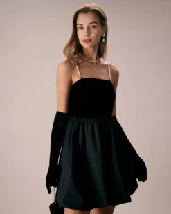 The Black Removable Straps Velvet Mini Dress -CINN Clothing Shop the black removable straps velvet mini dress dresses a6s6uu