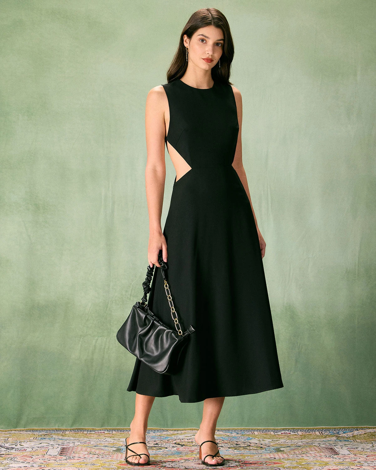 The Black Round Neck Cut-Out Midi Dress 6 The Black Round Neck Cut-Out Midi Dress - Image 6