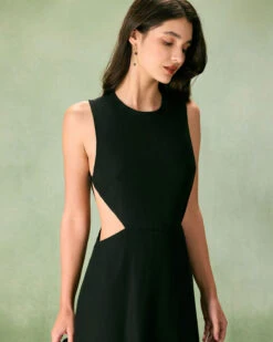 The Black Round Neck Cut-Out Midi Dress 8 The Black Round Neck Cut-Out Midi Dress -CINN Clothing Shop the black round neck cut out midi dress dresses fzsien
