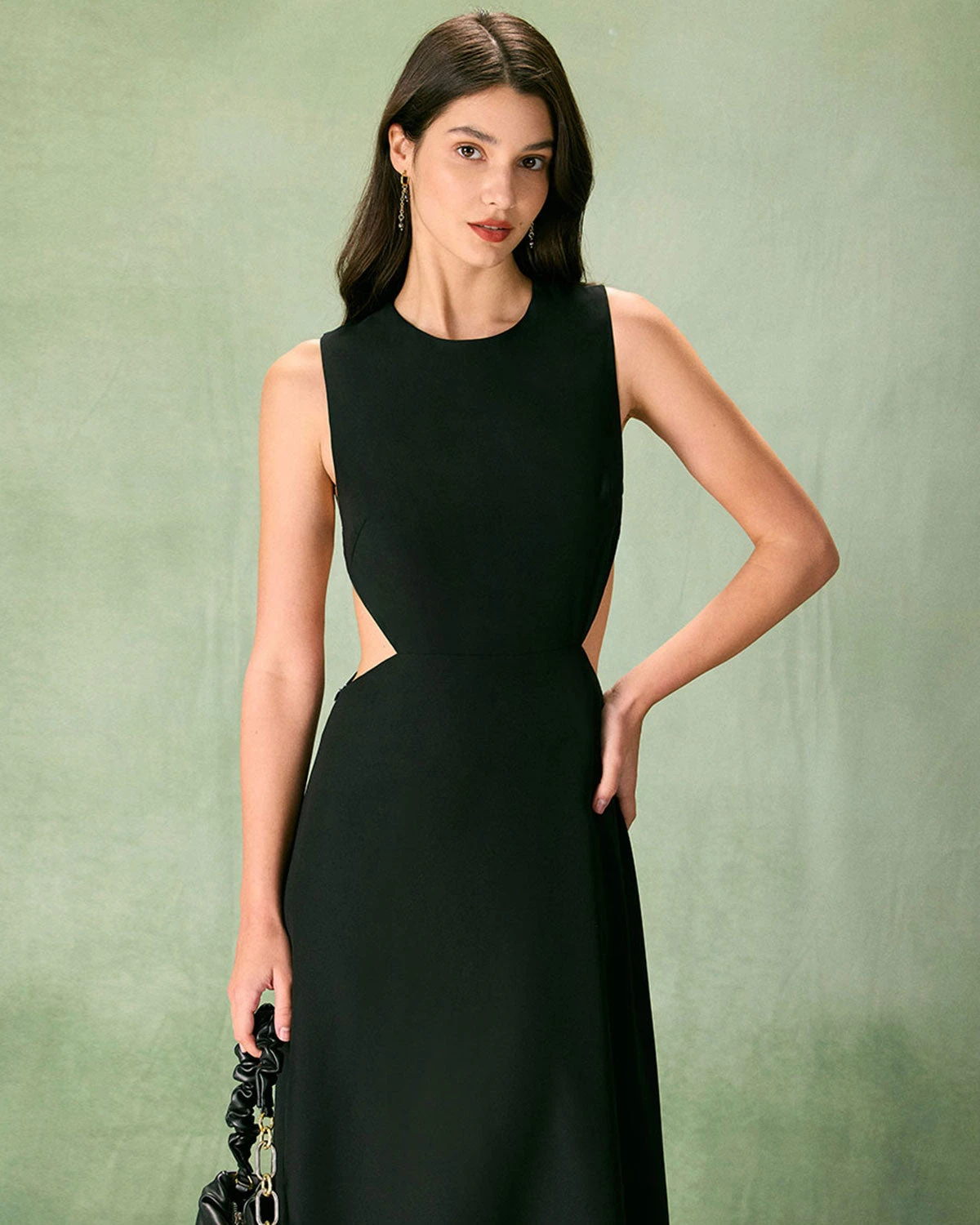 The Black Round Neck Cut-Out Midi Dress 4 The Black Round Neck Cut-Out Midi Dress - Image 4