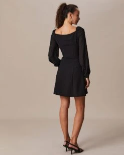 The Black Square Neck Lantern Sleeve Mini Dress 9 The Black Square Neck Lantern Sleeve Mini Dress -CINN Clothing Shop the black spliced a line mini dress dresses 9knz0r 938665