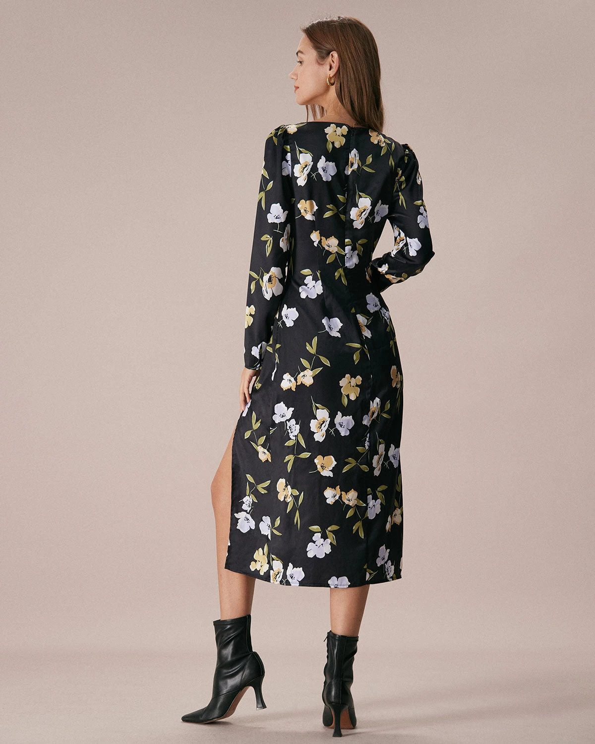 The Black Square Neck Floral Slit Midi Dress 6 The Black Square Neck Floral Slit Midi Dress - Image 6