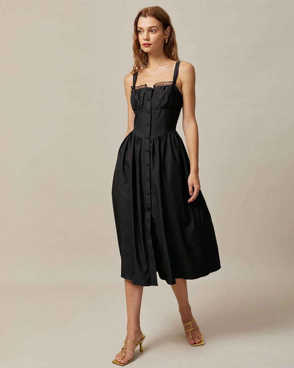 The Black Square Neck Lace Cami Midi Dress 2 The Black Square Neck Lace Cami Midi Dress - Image 2