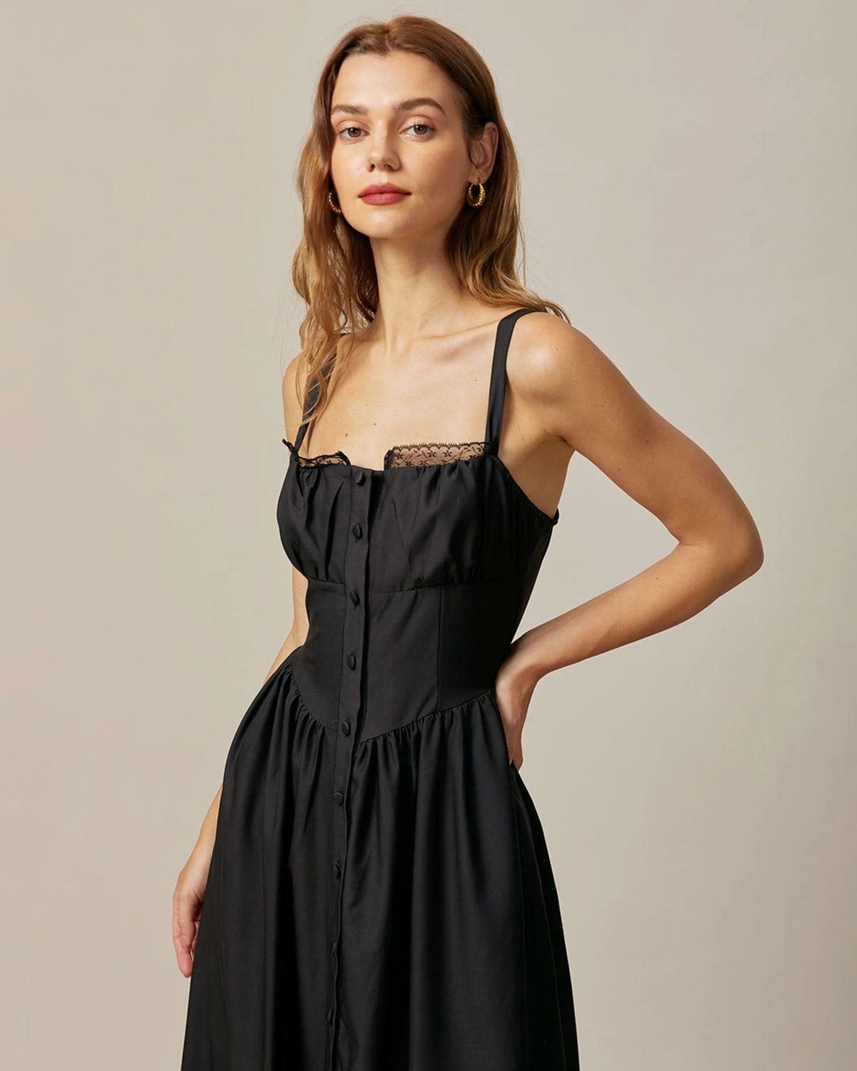 The Black Square Neck Lace Cami Midi Dress 4 The Black Square Neck Lace Cami Midi Dress - Image 4