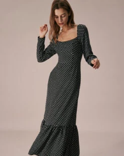 The Black Square Neck Polka Dot Maxi Dress -CINN Clothing Shop the black square neck polka dot maxi dress dresses bbwm6k
