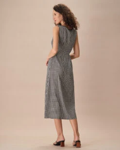 The Black Square Neck Tie Plaid Midi Dress 7 The Black Square Neck Tie Plaid Midi Dress -CINN Clothing Shop the black square neck tie plaid midi dress dresses 07u2xu