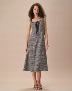The Black Square Neck Tie Plaid Midi Dress 6 The Black Square Neck Tie Plaid Midi Dress -CINN Clothing Shop the black square neck tie plaid midi dress dresses 9vxwtk
