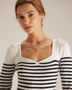 The Black Sweetheart Neck Striped Midi Dress -CINN Clothing Shop the black striped knit midi dress dresses qu8b13