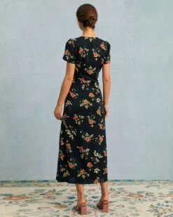 The Black V Neck Floral Short Sleeve Maxi Dress 13 The Black V Neck Floral Short Sleeve Maxi Dress -CINN Clothing Shop the black v neck button detail floral maxi dress dresses alcmaa 431129
