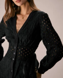 The Black V Neck Cutout Embroidery Midi Dress 8 The Black V Neck Cutout Embroidery Midi Dress -CINN Clothing Shop the black v neck embroidery midi dress dresses yiymgs