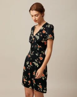 The Black V Neck Floral Button Up Mini Dress 10 The Black V Neck Floral Button Up Mini Dress -CINN Clothing Shop the black v neck floral mini dress dresses jopoad 907459