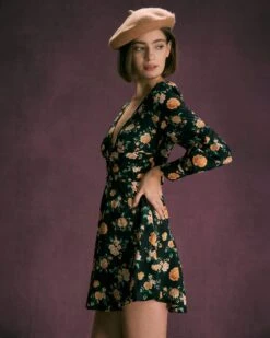 The Black V Neck Floral Pleated Mini Dress 8 The Black V Neck Floral Pleated Mini Dress -CINN Clothing Shop the black v neck floral pleated mini dress dresses jfa3k7