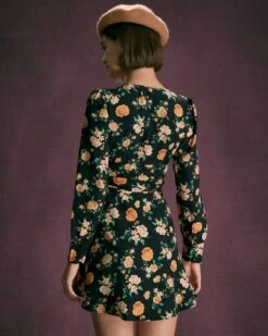 The Black V Neck Floral Pleated Mini Dress 9 The Black V Neck Floral Pleated Mini Dress -CINN Clothing Shop the black v neck floral pleated mini dress dresses kicsgw