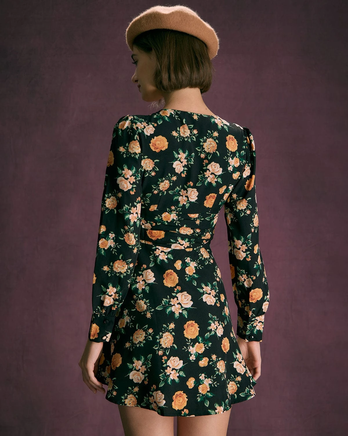 The Black V Neck Floral Pleated Mini Dress 5 The Black V Neck Floral Pleated Mini Dress - Image 5