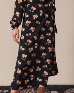 The Black V Neck Floral Wrap Midi Dress 8 The Black V Neck Floral Wrap Midi Dress -CINN Clothing Shop the black v neck floral wrap dress dresses b9yw75 846534