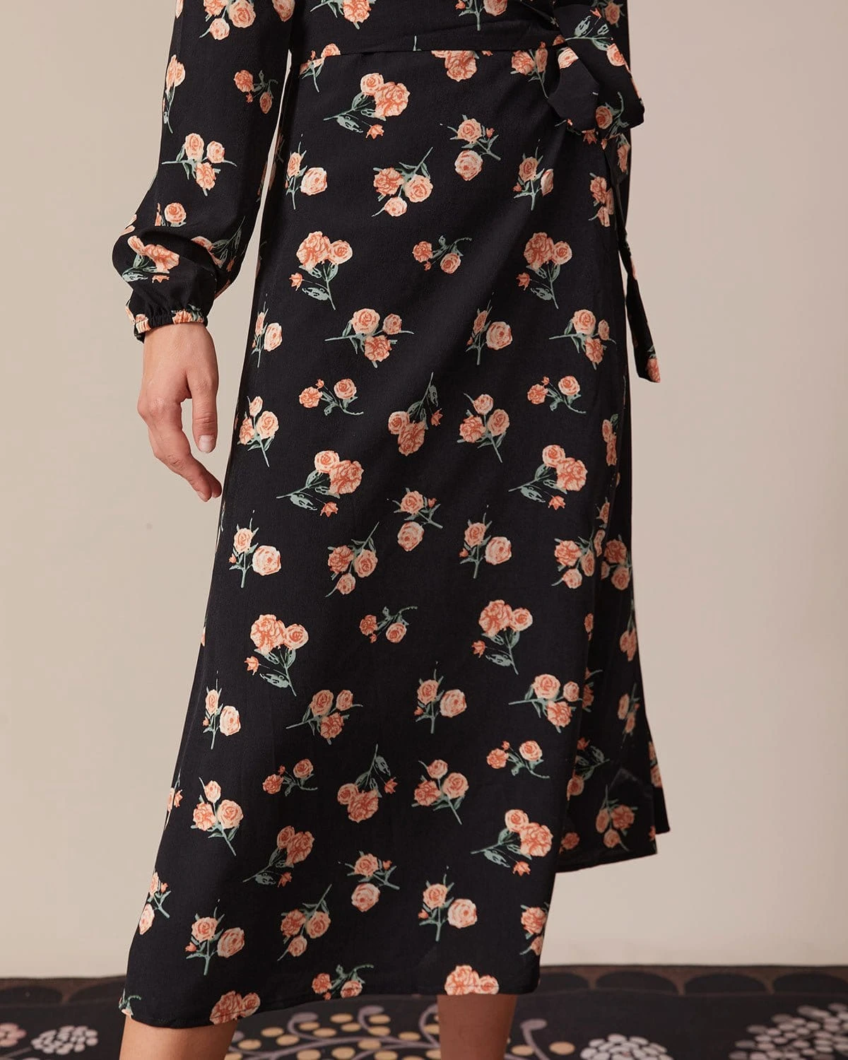 The Black V Neck Floral Wrap Midi Dress 3 The Black V Neck Floral Wrap Midi Dress - Image 3